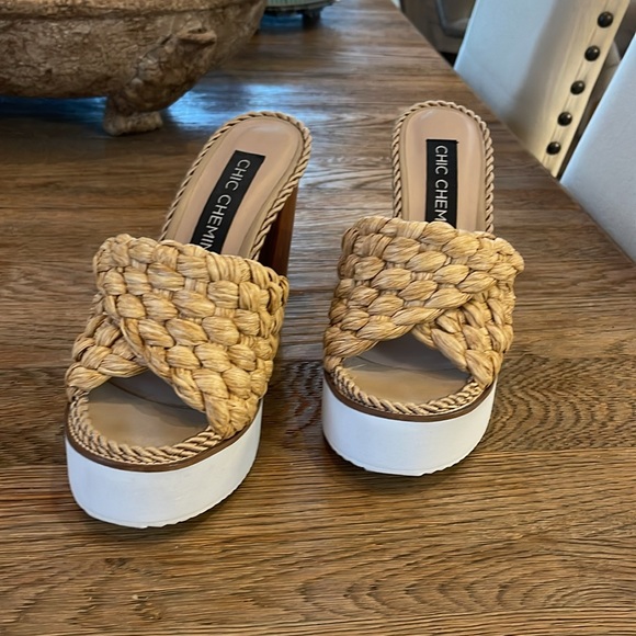 Chic Chemin by Gia Maccagno Marielle Natural Raffia Shoes Size 39 - Picture 3 of 8